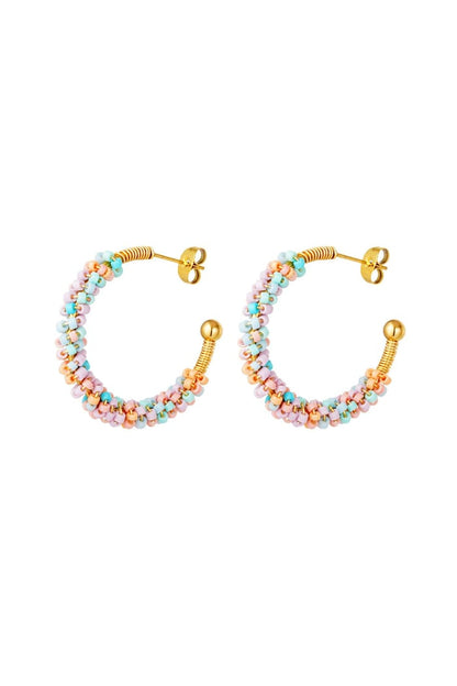 Hoop earrings halfround with colorfull beads