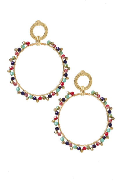 Earrings round double circle with colorful bead