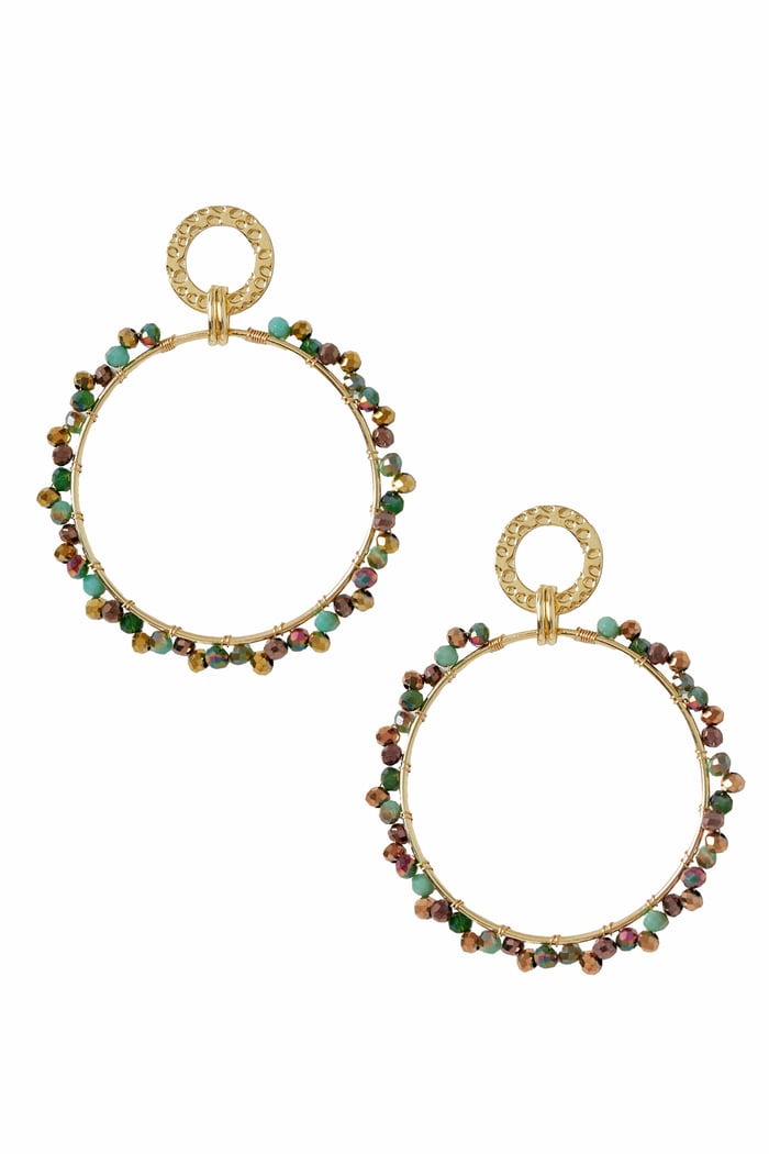 Earrings round double circle with colorful bead